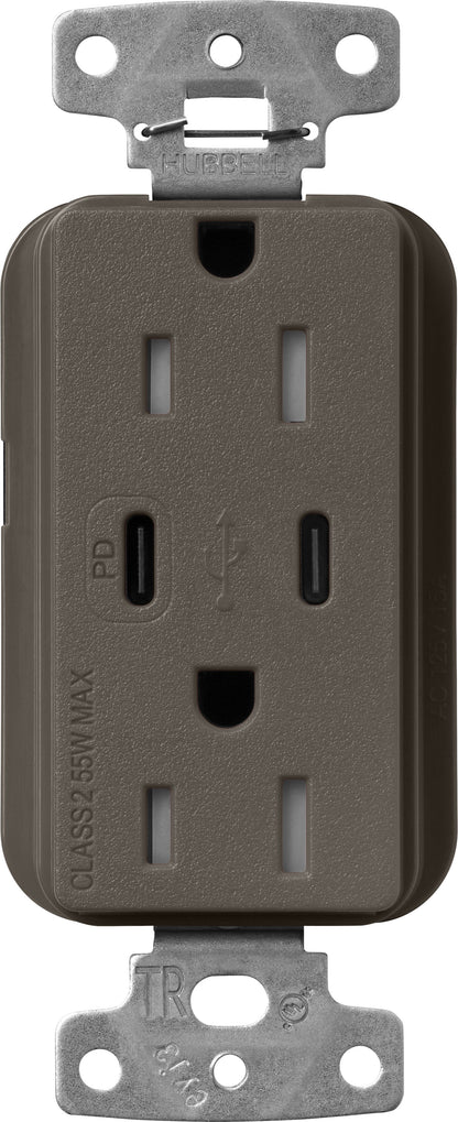 Lutron Claro SCR-15-CCTR-TF Dual USB-C (1 PD) duplex receptacle, satin finish, Truffle