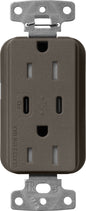 Lutron Claro SCR-15-CCTR-TF Dual USB-C (1 PD) duplex receptacle, satin finish, Truffle