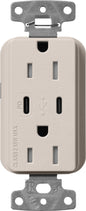 Lutron Claro SCR-15-CCTR-TP Dual USB-C (1 PD) duplex receptacle, satin finish, Taupe