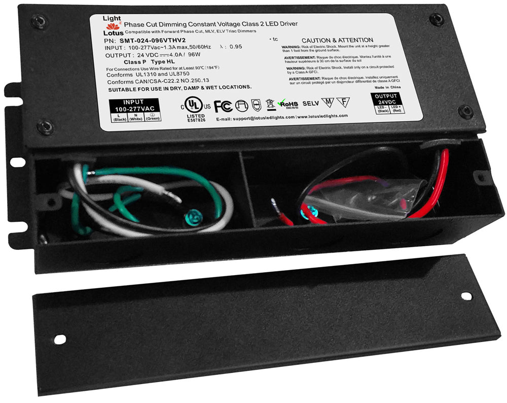 Product Display Visual of the SKU: SMT-024-288VTD52JV2 for Marketing of theLotus 24V 288W 5-in-1 Dimmable cULus Driver with Built-in Wiring Chambers 120-277V Wet | SMT-024-288VTD52JV2