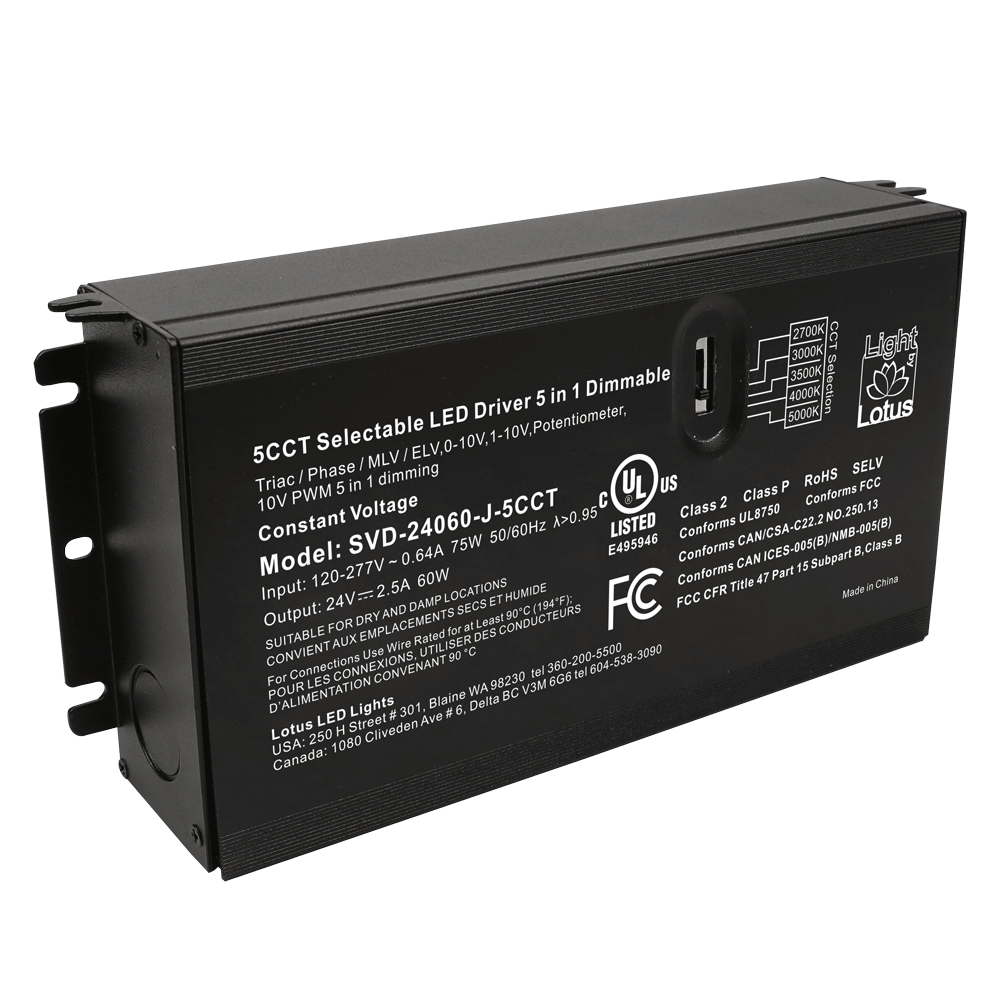 Lotus 5CCT Selectable 24V Constant Voltage 60W Driver 5-in-1 Dimmable | SVD-24060-J-5CCT