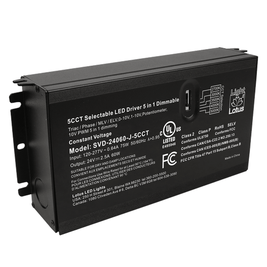 Lotus 5CCT Selectable 24V Constant Voltage 60W Driver 5-in-1 Dimmable | SVD-24060-J-5CCT
