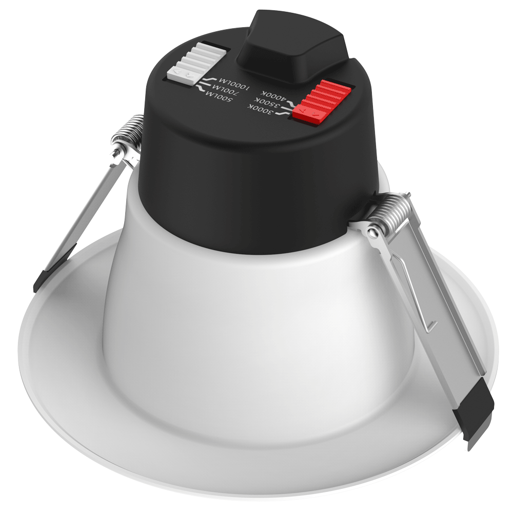 Product Display Visual of the SKU: TP120-347-RT4-C-DIM-G1-ES for Marketing of theLotus 4" Round Commercial 3CCT 3 Power Levels 120-347V Dimmable 0-10V Wet Type IC Air-Tight CRI 90+ | TP120-347-RT4-C-DIM-G1-ES