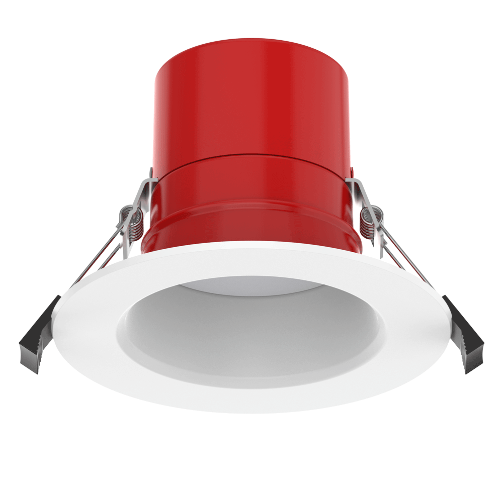 Lotus US-DL004-4-15W-M-D05C5 commercial 4-inch 2-hour fire-rated LED downlight with white trim, 5CCT and selectable 6/8/10/12/15W
