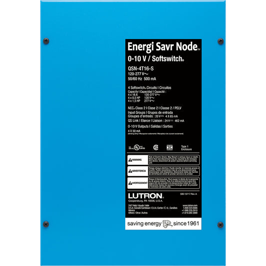 Lutron 4-Zone 16A Softswitch Switching Controller Energi Savr Node | QSN-4S16-S
