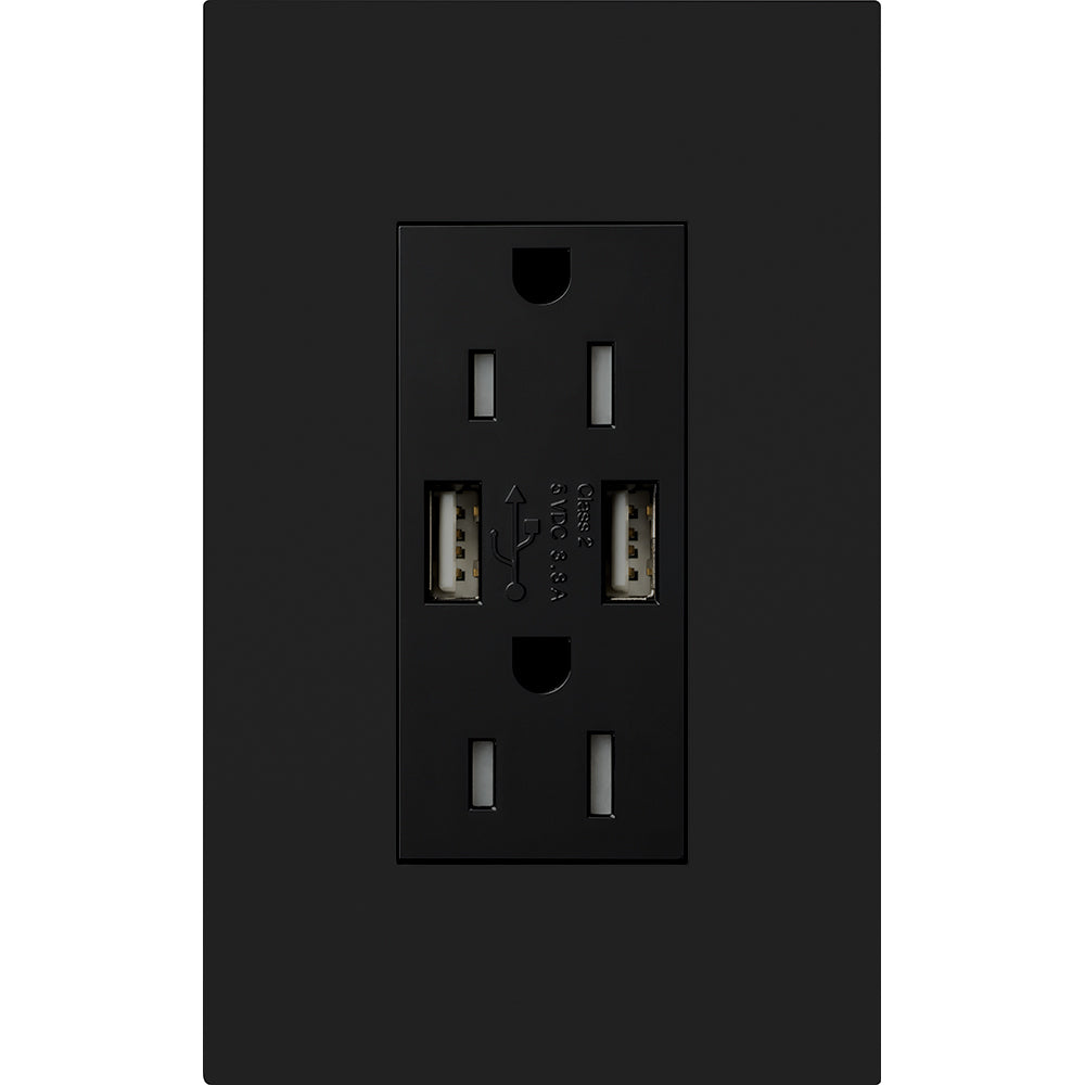 Lutron New Architectural 15A Tamper-Resistant USB-A Duplex Receptacle, Self-Testing, Wall Plate Included, Matte Finish |  NTR-15-UBTR