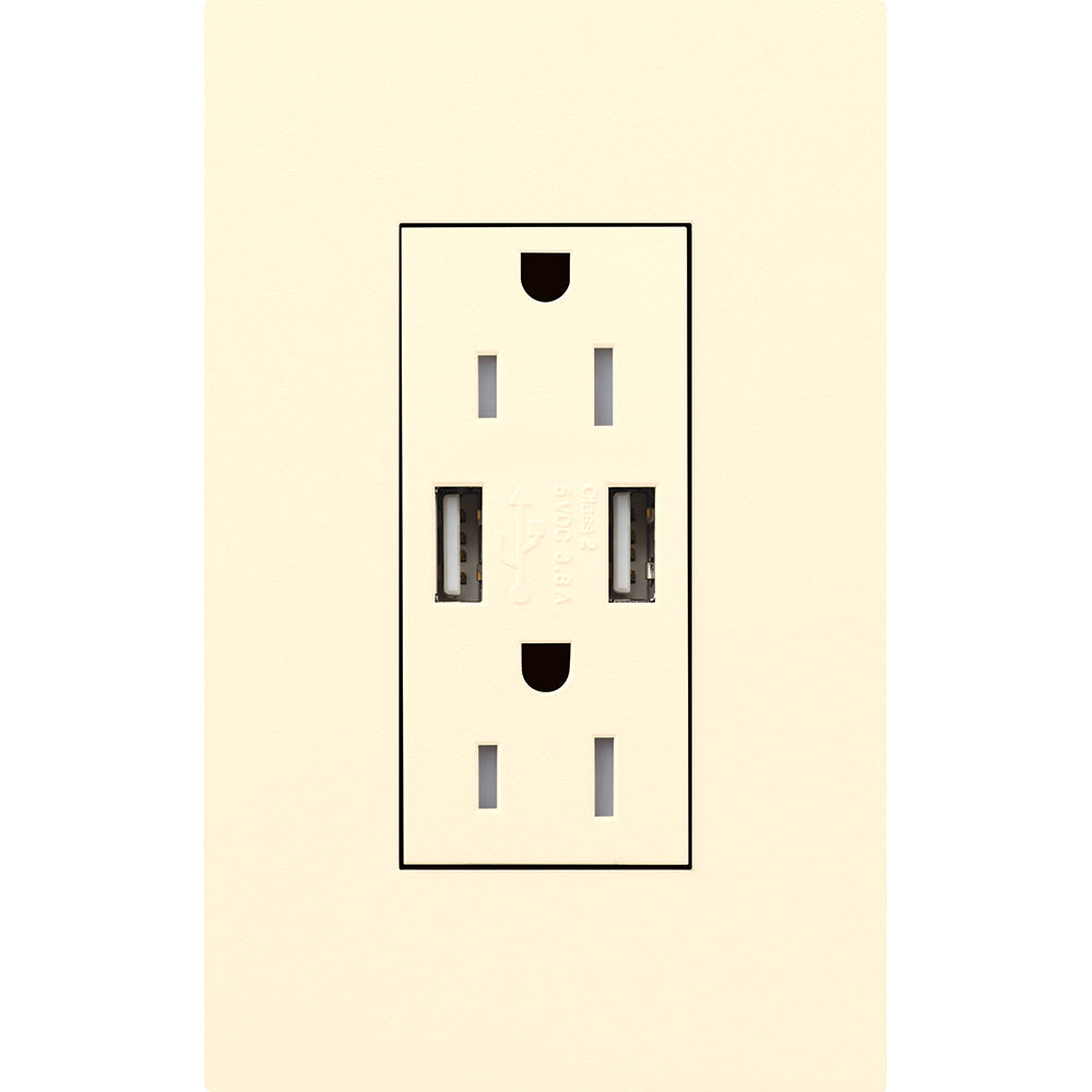 Lutron New Architectural 15A Tamper-Resistant USB-A Duplex Receptacle, Self-Testing, Wall Plate Not Included, Matte Finish, NTR-15-UBTR