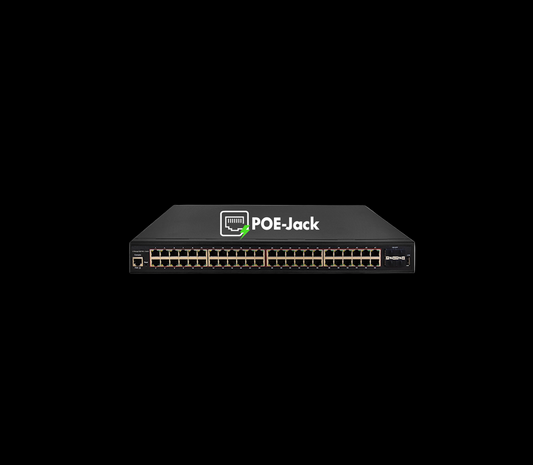 Grid POE-Jack 48-Port PoE+/PoE++ Switch | 750W Budget, 4×10G SFP+ Uplinks, 90W Ports 1-4 | POEJK-S48-750E