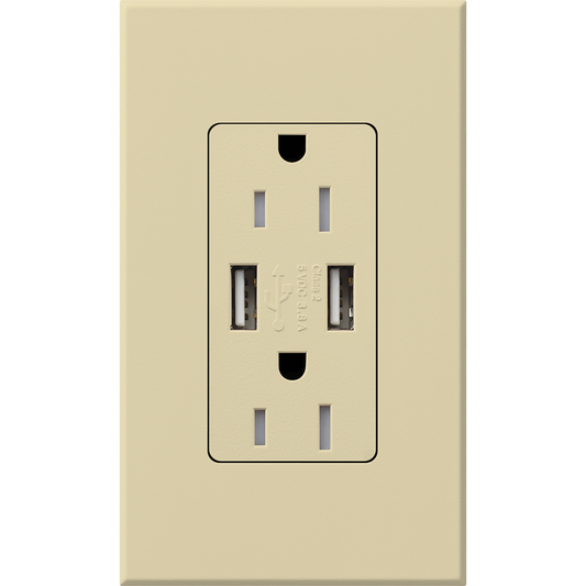 Lutron Architectural 15A Tamper-Resistant USB-A Duplex Receptacle | NTR-15-UBTR