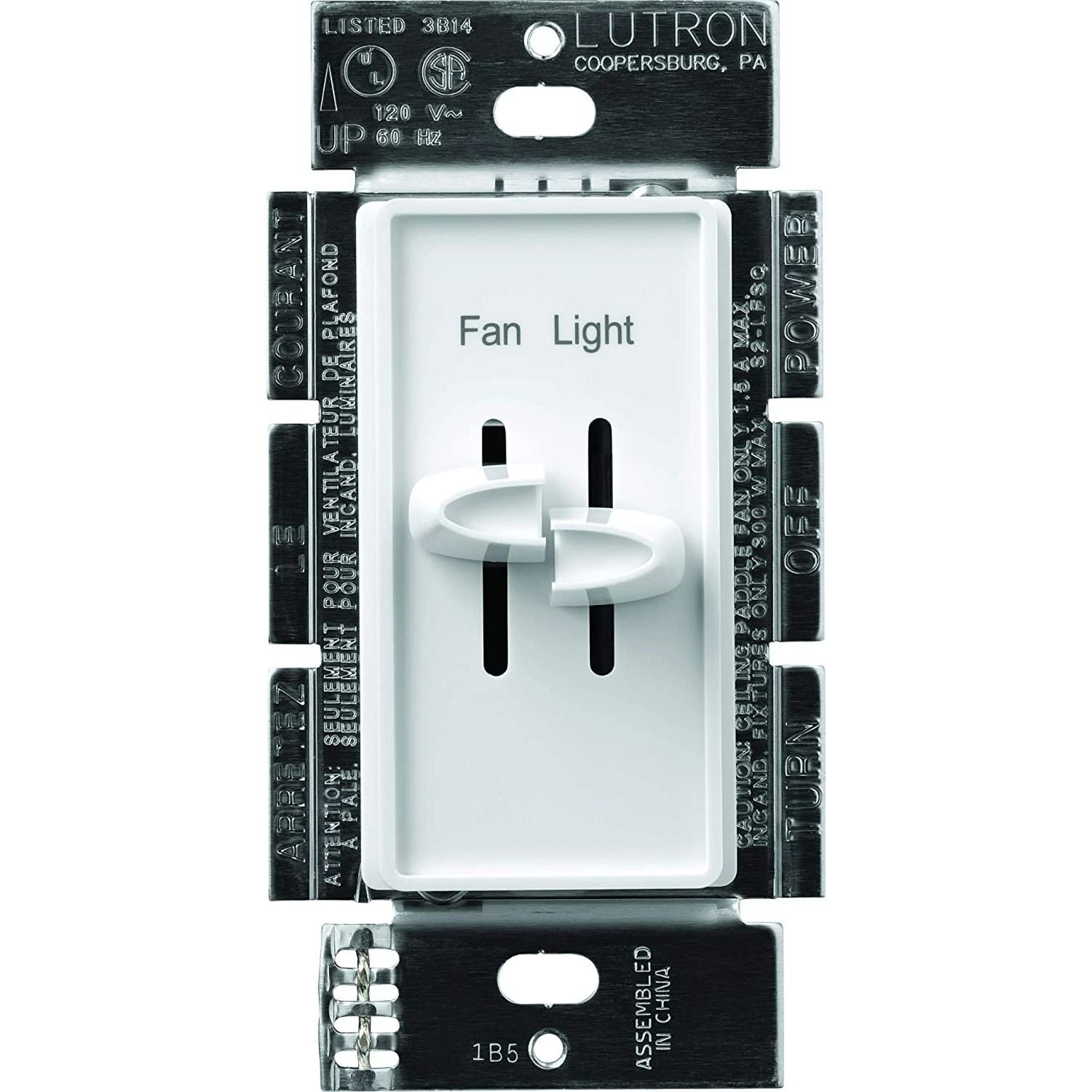 Lutron Skylark Dual Dimmer Switch and 3-Speed Fan Control, 300W Incandescent/Halogen and 1.5A Fan, No Neutral Required | S2-LFSQH-WH-CSA