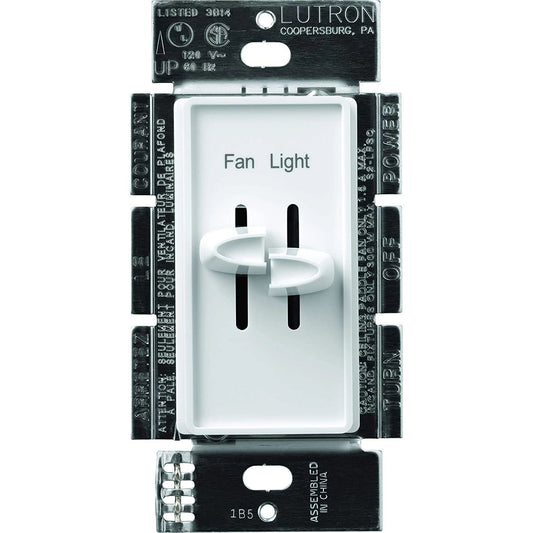 Lutron Skylark Dual Dimmer Switch and 3-Speed Fan Control, 300W Incandescent/Halogen and 1.5A Fan, No Neutral Required | S2-LFSQH-WH-CSA
