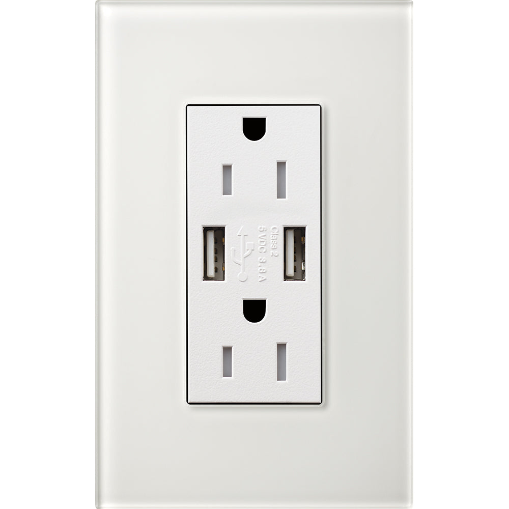 Lutron New Architectural 15A Tamper-Resistant USB-A Duplex Receptacle, Self-Testing, Wall Plate Not Included, Matte Finish, NTR-15-UBTR