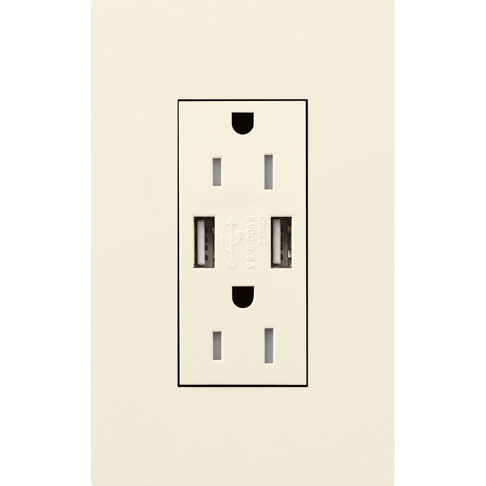 Lutron New Architectural 15A Tamper-Resistant USB-A Duplex Receptacle, Self-Testing, Wall Plate Included, Matte Finish |  NTR-15-UBTR