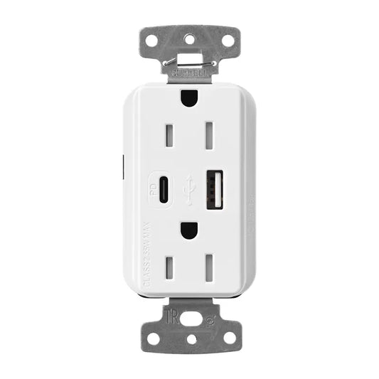 Lutron Claro 15A Tamper-Resistant Wall Outlet with Ultra-Fast 55W USB-C PD & USB-A - Gloss Finish | CAR-15-ACTR