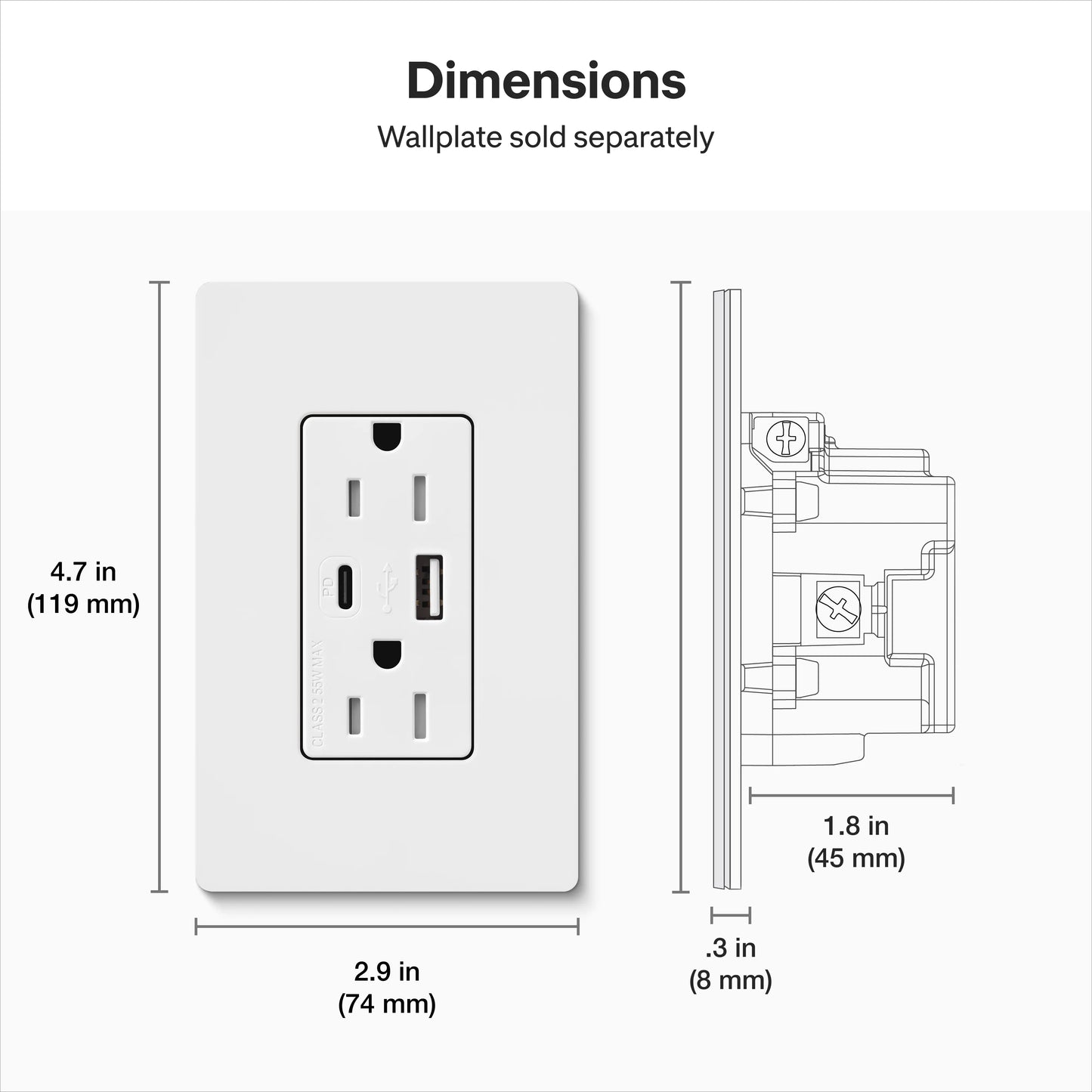 Lutron Claro 15A Tamper-Resistant Wall Outlet with Ultra-Fast 55W USB-C PD & USB-A - Gloss Finish | CAR-15-ACTR