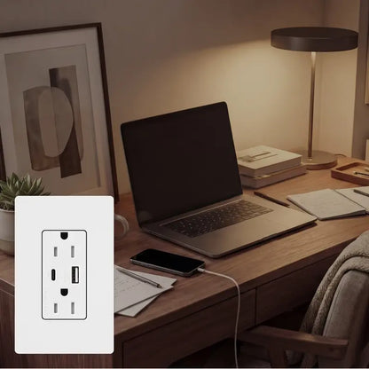 Lutron Claro 15A Tamper-Resistant Wall Outlet with Dual USB-C (55W PD) - Satin Finish | SCR-15-ACTR