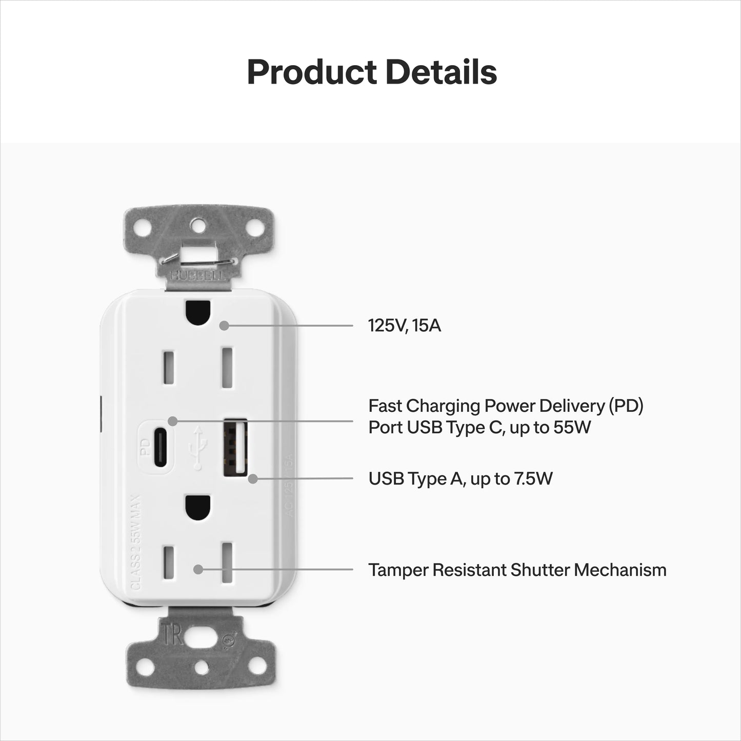Lutron Claro 15A Tamper-Resistant Wall Outlet with Dual USB-C (55W PD) - Satin Finish | SCR-15-ACTR