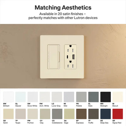 Lutron Claro 15A Tamper-Resistant Wall Outlet with Dual USB-C (55W PD) - Satin Finish | SCR-15-ACTR