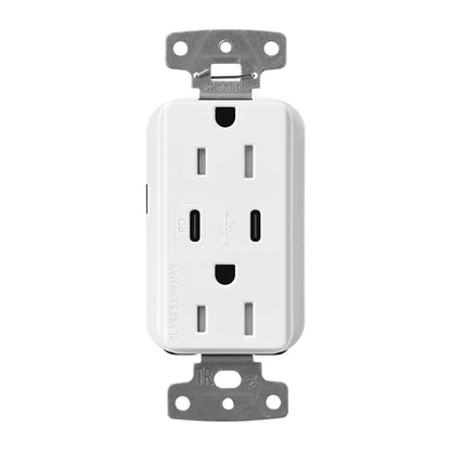 Lutron Claro 15A Tamper-Resistant USB Receptacle - 55W USB-C PD + Dual USB-C | SCR-15-CCTR