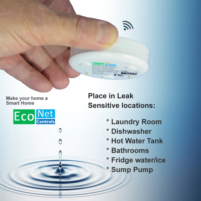 Product Marketing Image of Simply Secured SKU: ELS100-SK1-3 by Vendor EcoNet Controls Product EcoNet ELS100 Wireless Leak Sensors (3-Pack) for Bulldog Wi-Fi & Matter | ELS100-SK1-3