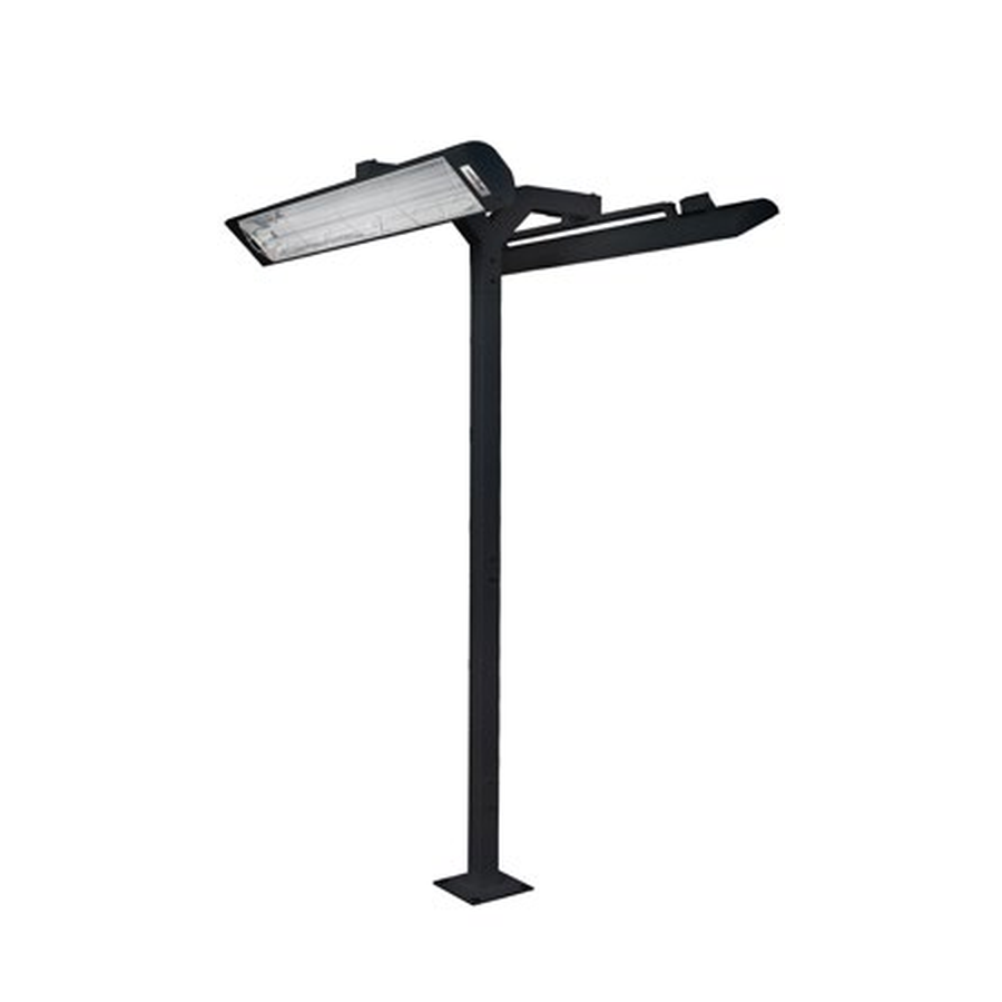 Eurofase 61-inch double-head 8-foot pole mount in black, pictured with heaters separately sold