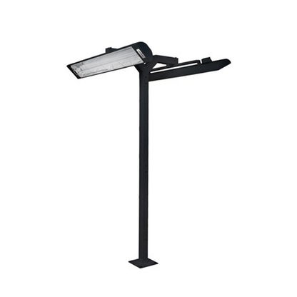 Eurofase 61-inch double-head 8-foot pole mount in black, pictured with heaters separately sold