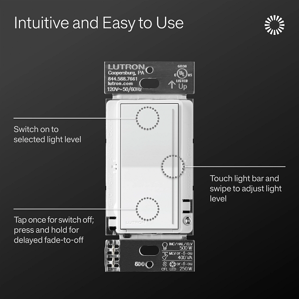 Lutron Sunnata LED+ Pro Max touch dimmer | ST-PRO-NR-WH-C | White | product / detail image