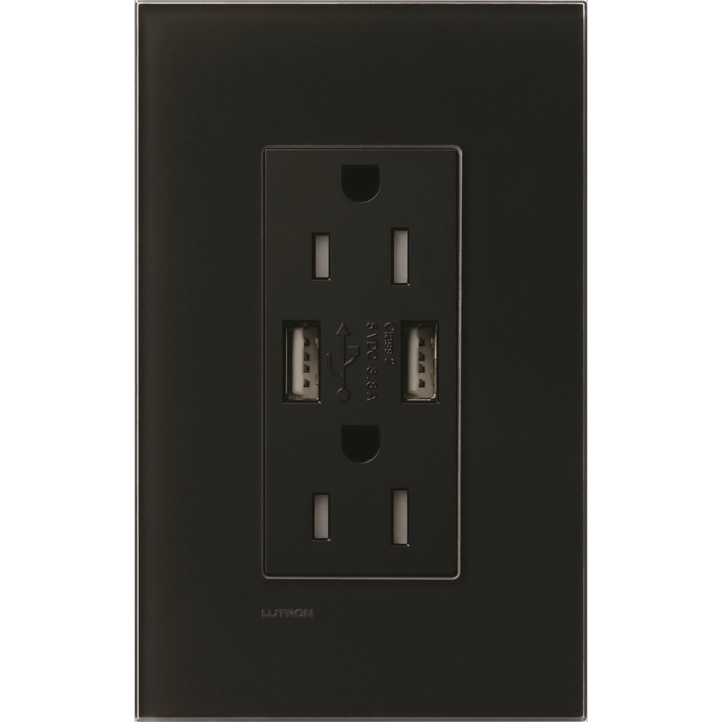 Lutron New Architectural 15A Tamper-Resistant USB-A Duplex Receptacle, Self-Testing, Wall Plate Included, Matte Finish |  NTR-15-UBTR