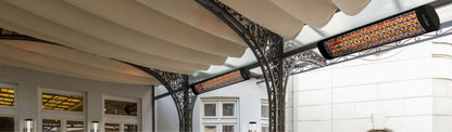 Eurofase electric infrared patio heating installation — illustrative application image, not EF50 model-specific