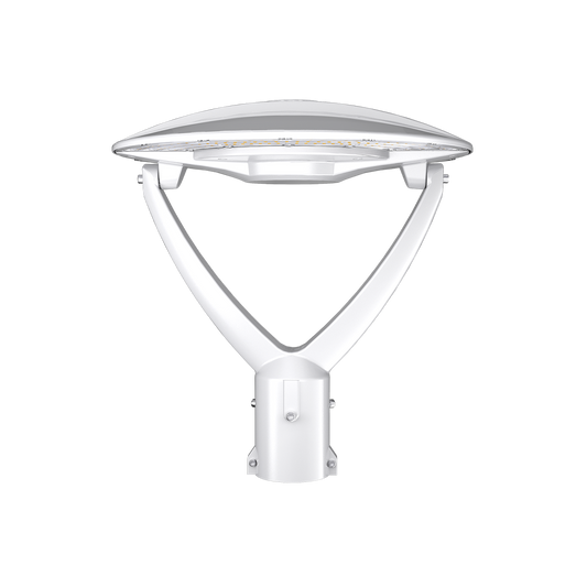 Reno Halo - Architectural Post Top Fixture Selectable Wattage 40/50/60W - Selectable CCT 3000/4000/5000K - 120-347V — Type: R1; Color: White