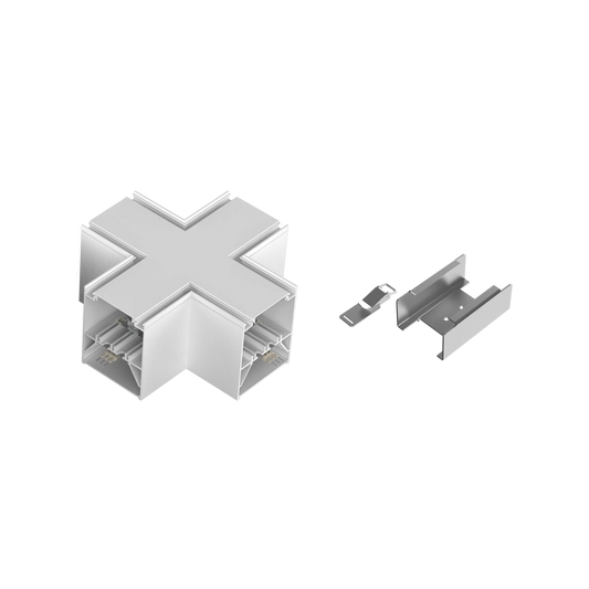 Product Display Visual of the SKU: RENO-TLSN-MCCT-X-WH-G2 for Marketing of theReno X Connector for Architectural Strip 

White Finish | RENO-TLSN-MCCT-X-WH-G2