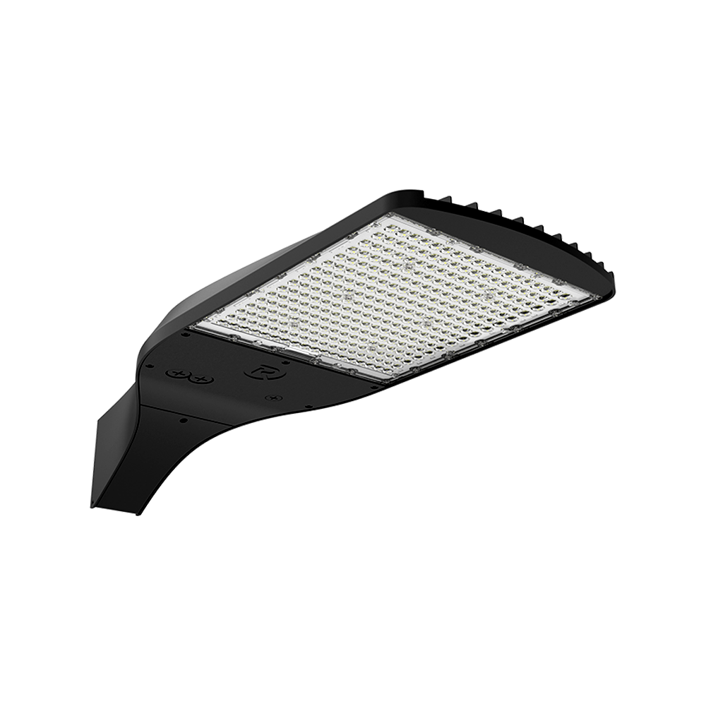 Reno Aerolux - Area Light R1 | BeamFlex™ Adjustable Beam Angle Technology: T2/T3/T4/T5 | Selectable Wattage: 90/120/150W | Selectable CCT: 3000/4000/5000K | 120-347V | Square to Round Pole Adapter Included | RENO-AEROLUX-SB-MW-DV-MCCT-ABA-R1 / R53061, R53062, R53063 — Color: Black