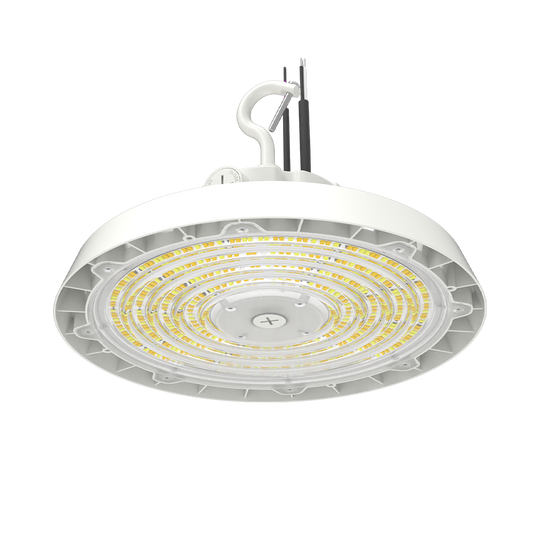 Orion - UFO Highbay R2 | BeamFlex™ Adjustable Beam Angle Technology: 60°/90°/120° | Selectable Wattage 120/160/200/250W | Up to 180LM/W | Selectable CCT 35/40/50K | 10FT Cord | 120-347V | 0-10V Dim — Color: White