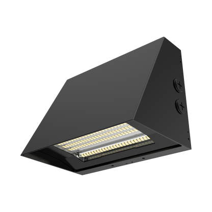 Reno OPS - Architectural Slim Full Cut-off Wall Pack R1 | BeamFlex™ Adjustable Beam Angle: T2/T3/T4 | Selectable Wattage: 25/30/40W | Selectable CCT: 3000/4000/5000K | 140LM/W | 120-347V | Built-In Photocell | RENO-SFWP-DV-MCCT-ABA-G2-R1 / R51210, R51211 — Color: Black