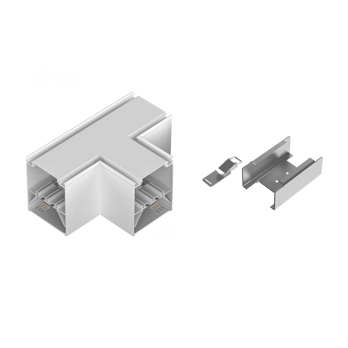 Product Display Visual of the SKU: RENO-TLSN-MCCT-T-WH-G2 for Marketing of theReno T Connector for Architectural Strip 

White Finish | RENO-TLSN-MCCT-T-WH-G2