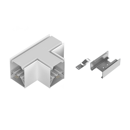 Product Display Visual of the SKU: RENO-TLSN-MCCT-T-WH-G2 for Marketing of theReno T Connector for Architectural Strip 

White Finish | RENO-TLSN-MCCT-T-WH-G2