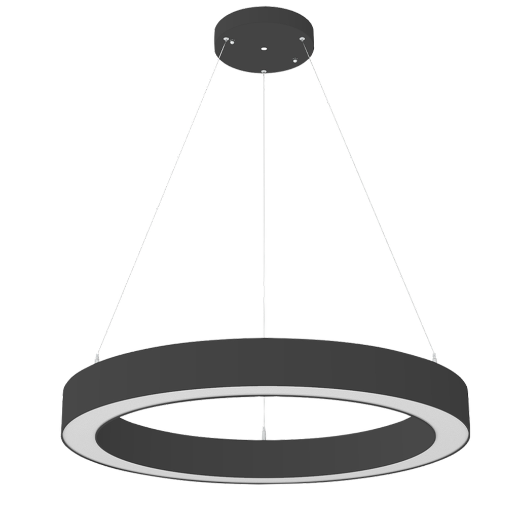Aurora - 48" Architectural Ring Fixture | Selectable Wattage: 40/60/80/100W | Selectable CCT: 30/35/40/50K | Selectable Direct And Indirect Light Ratios | 120-347V | Black Finish | Suspension Cables And Canopy Included | DLC Pending