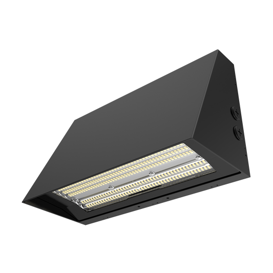 Reno OPS - Architectural Slim Full Cut-off Wall Pack R2 | BeamFlex™ Adjustable Beam Angle: T2/T3/T4 | Selectable Wattage: 60/80/100W | Selectable CCT: 3000/4000/5000K | 140LM/W | 120-347V | Built-In Photocell | RENO-SFWP-DV-MCCT-ABA-G2-R2 / R51212, R51213 — Color: Black