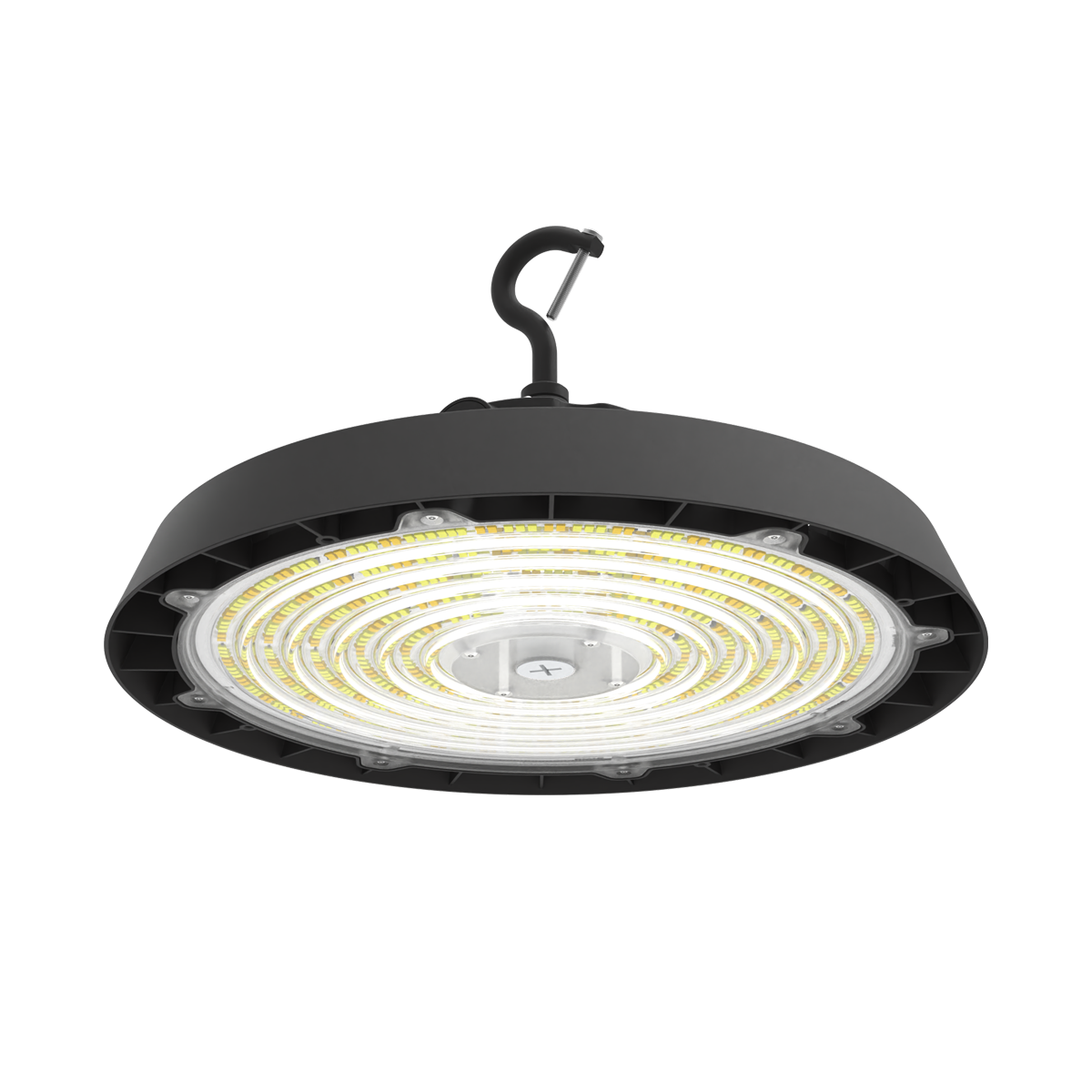 Reno Orion - UFO Highbay R2 | BeamFlex™ Adjustable Beam Angle Technology: 60°/90°/120° | Selectable Wattage 120/160/200/250W | Up to 180LM/W | Selectable CCT 35/40/50K | 10FT Cord | 120-347V | 0-10V Dim | RENO-HBU-250W-DV-MCCT-ABA-R2 / R34233, R34234 — Color: Black