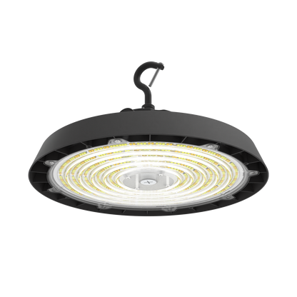 Reno Orion - UFO Highbay R2 | BeamFlex™ Adjustable Beam Angle Technology: 60°/90°/120° | Selectable Wattage 120/160/200/250W | Up to 180LM/W | Selectable CCT 35/40/50K | 10FT Cord | 120-347V | 0-10V Dim | RENO-HBU-250W-DV-MCCT-ABA-R2 / R34233, R34234 — Color: Black
