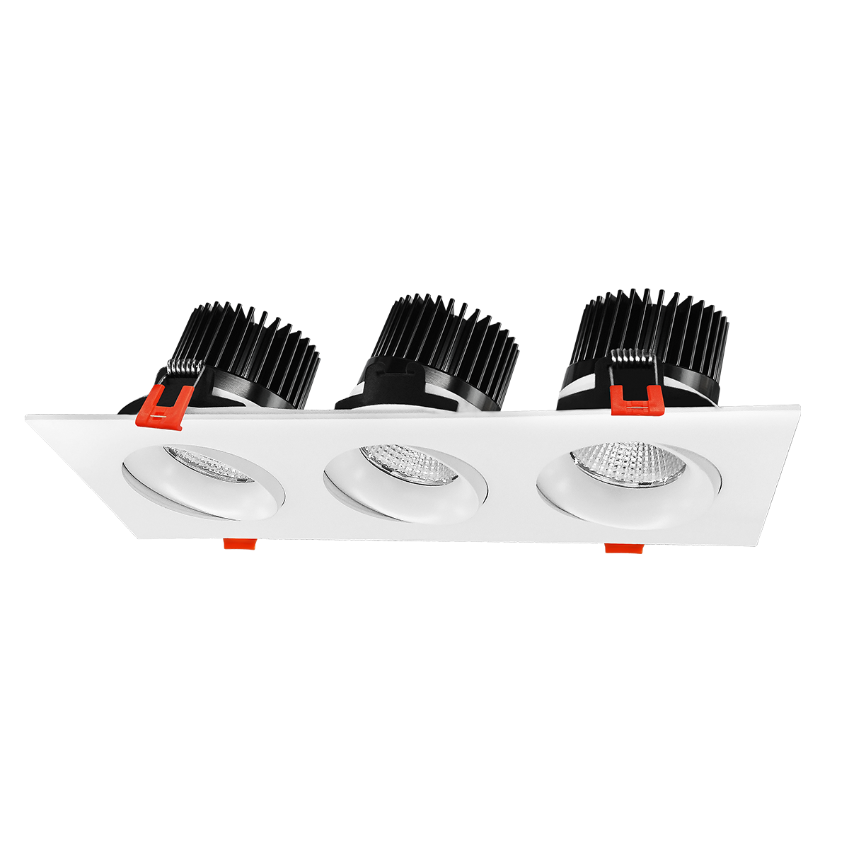Product Display Visual of the SKU: RENO-LED-AURA-35-S36W-5CCT-WH-SQ for Marketing of theReno Square 3-Head Regressed Gimbal | RENO-LED-AURA-35-S36W-5CCT-XX-SQ | RENO-LED-AURA-35-SQ