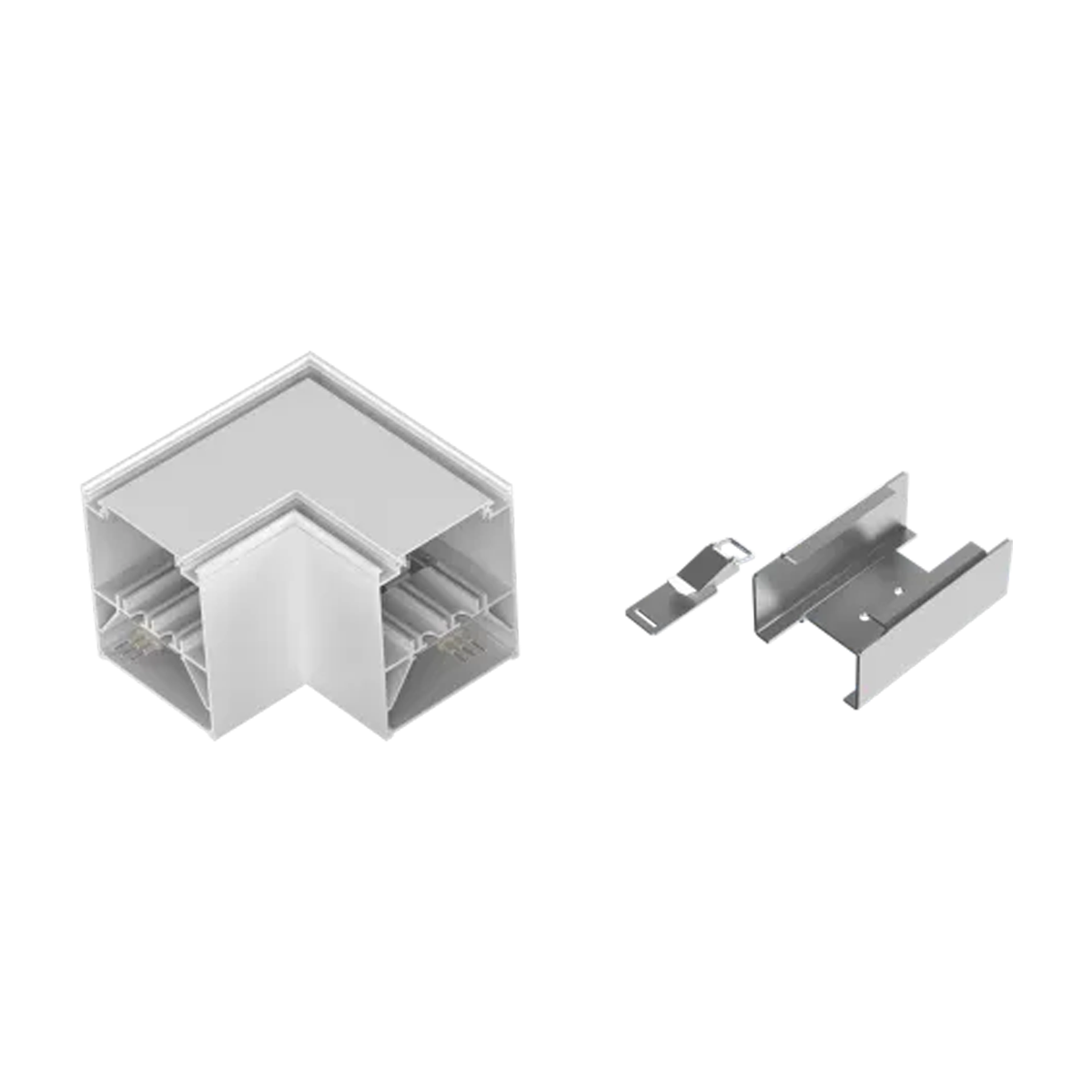 Product Display Visual of the SKU: RENO-TLSN-MCCT-L-WH-G2 for Marketing of theReno 90° Connector for Architectural Strip 

White Finish | RENO-TLSN-MCCT-L-WH-G2