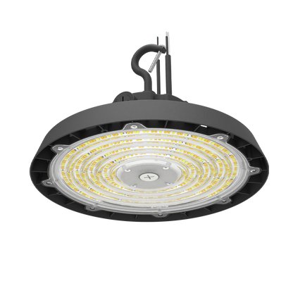 Reno Orion - UFO Highbay R1 | BeamFlex™ Adjustable Beam Angle Technology: 60°/90°/120° | Selectable Wattage 80/100/120/160W | Up to 180LM/W | Selectable CCT 35/40/50K | 10FT Cord | 120-347V | 0-10V Dim | RENO-HBU-160W-DV-MCCT-ABA-R1 / R34231, R34232 — Color: Black