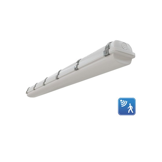 Mako - 4FT VAPOR TIGHT R1 with Integrated Microwave Sensor - Selectable Wattage 25/35/45W - Selectable CCT 35K/40K/50K - 120-347V - White Finish — Reflector: R2