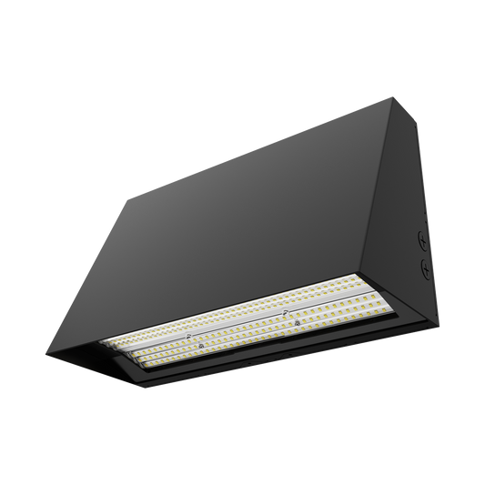 Reno OPS - Architectural Slim Full Cut-off Wall Pack R3 | BeamFlex™ Adjustable Beam Angle: T2/T3/T4 | Selectable Wattage: 90/120/150W | Selectable CCT: 3000/4000/5000K | 140LM/W | 120-347V | Built-In Photocell | RENO-SFWP-DV-MCCT-ABA-G2-R3 / R51214, R51215 — Color: Black