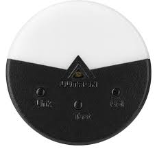 Lutron Radio Powr Savr black wireless daylight sensor LRF2-DCRB-BL, front view with Link, Test and Cal buttons