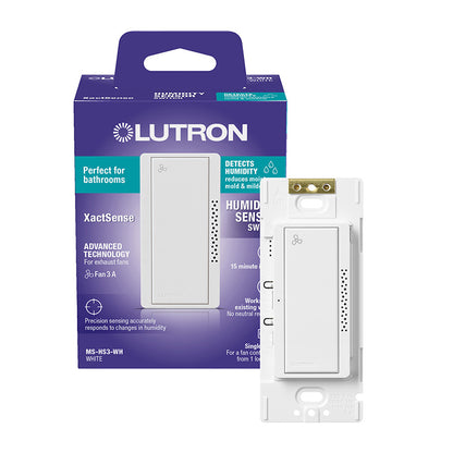 Lutron Humidity Sensor Switch with XactSense, 3A Fan/Light | MS-HS3-WH-C