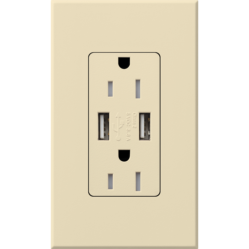 Lutron Architectural 15A Tamper-Resistant USB-A Duplex Receptacle | NTR-15-UBTR