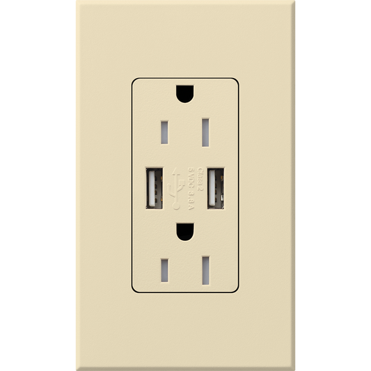 Lutron Architectural 15A Tamper-Resistant USB-A Duplex Receptacle | NTR-15-UBTR