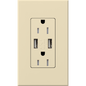 Lutron Architectural 15A Tamper-Resistant USB-A Duplex Receptacle | NTR-15-UBTR